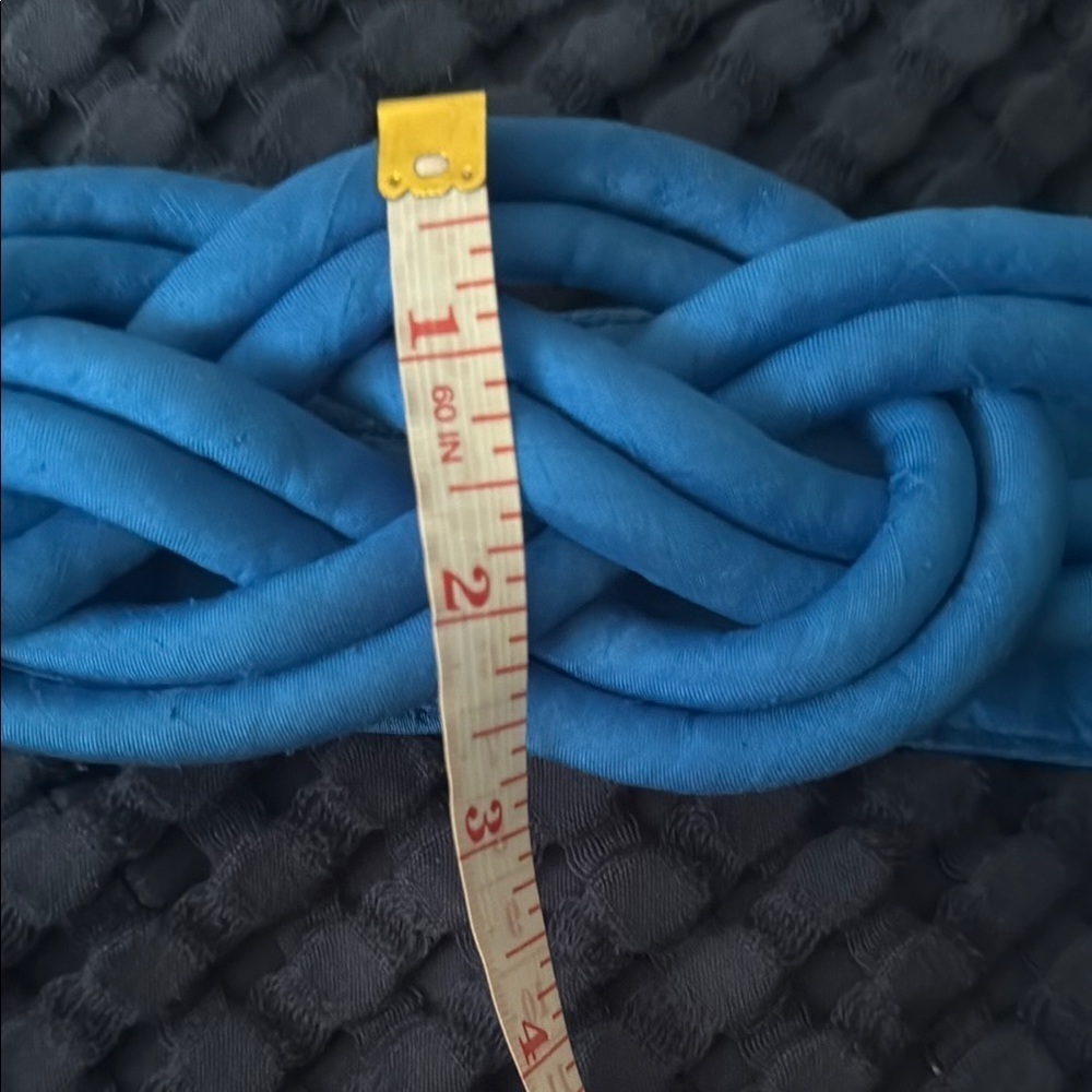 Vintage 70s/80s Blue Knot/Twist Braided belt w/homemade elastic extension - Picture 5 of 8